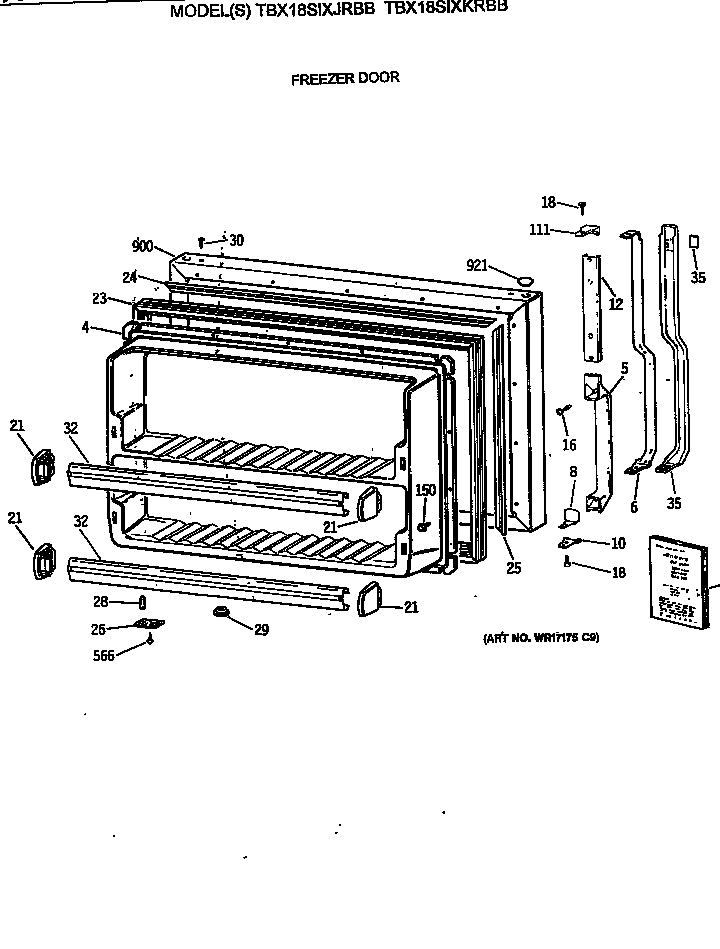 GE TBX18SIXKRBB freezer door diagram