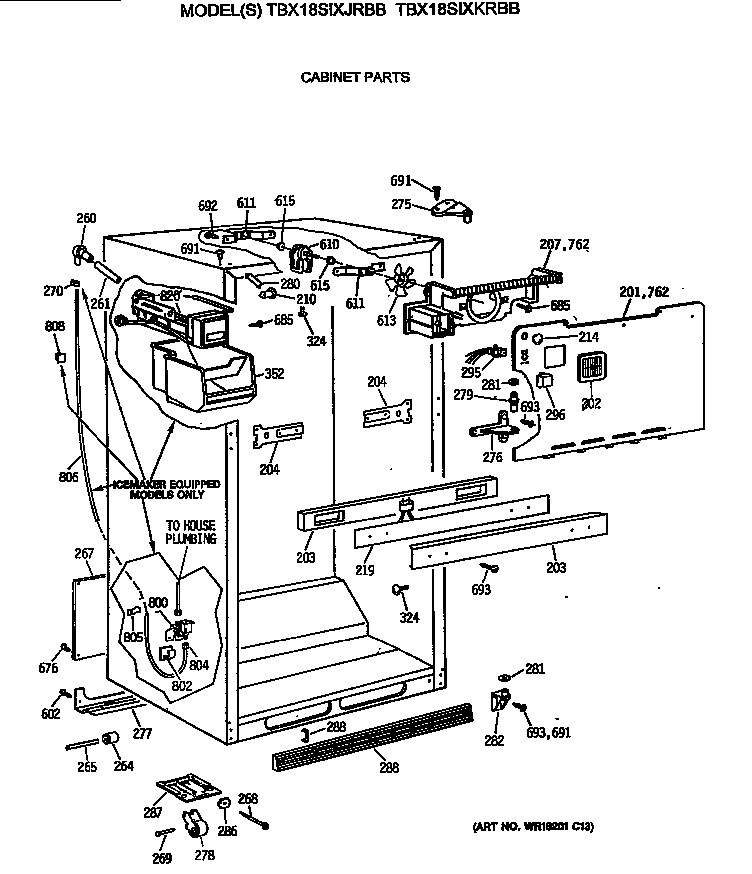 GE TBX18SIXKRBB cabinet parts diagram