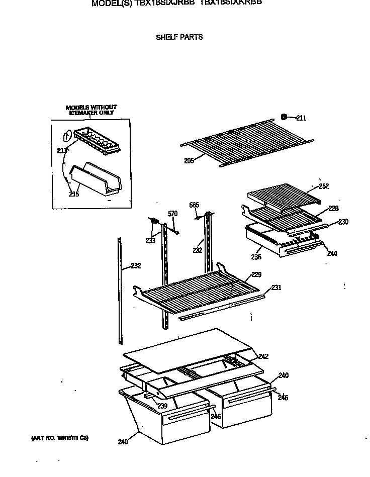 GE TBX18SIXKRBB shelf parts diagram