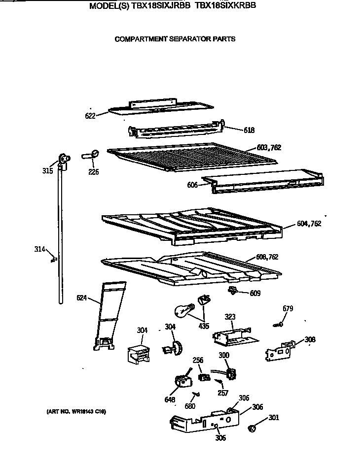 GE TBX18SIXKRBB compartment separator parts diagram