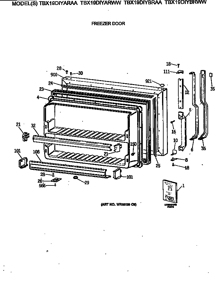 GE TBX19DIYBRWW freezer door diagram