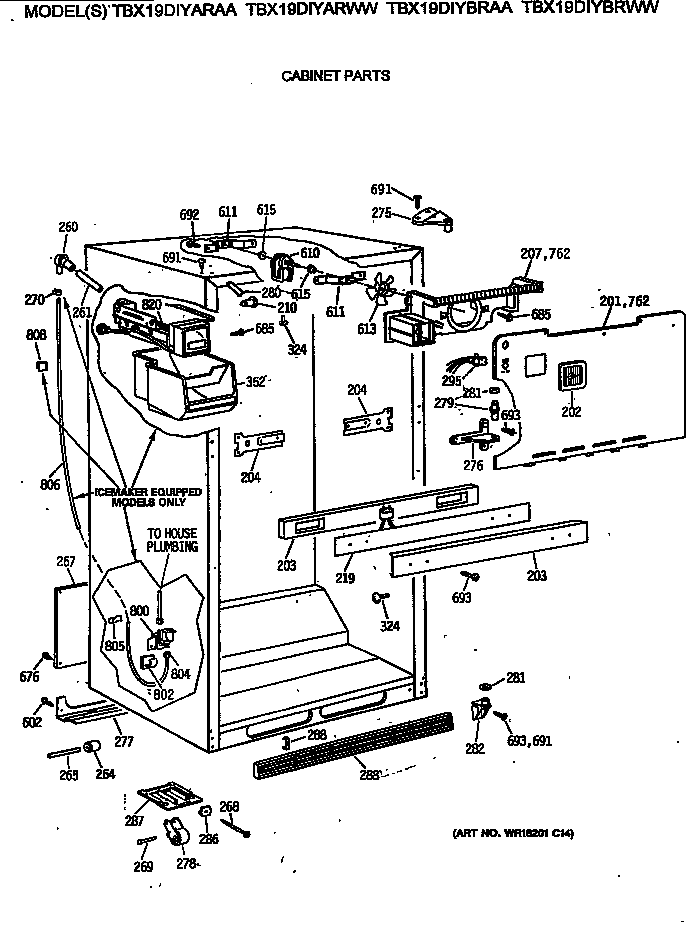 GE TBX19DIYBRWW cabinet parts diagram