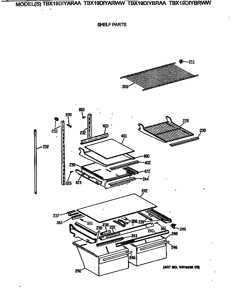 GE TBX19DIYBRWW shelf parts diagram