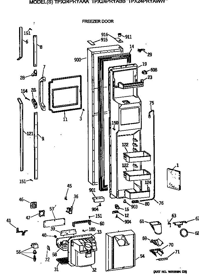 GE TPX24PRYAWW freezer door diagram
