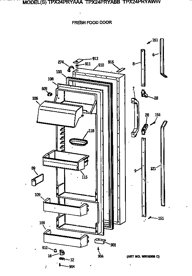 GE TPX24PRYAWW fresh food door diagram