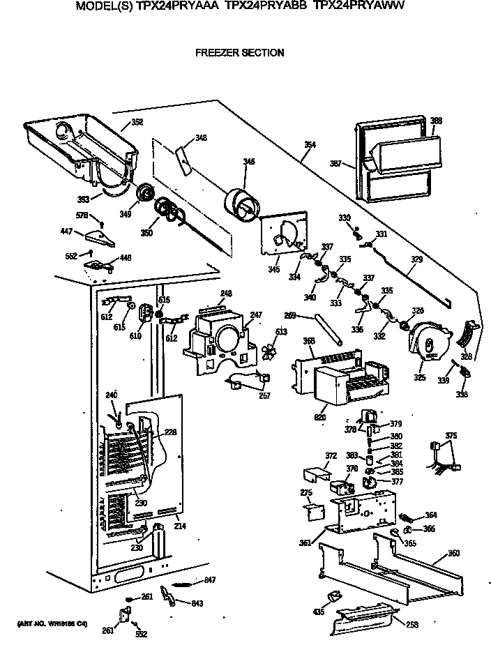 GE TPX24PRYAWW freezer section diagram