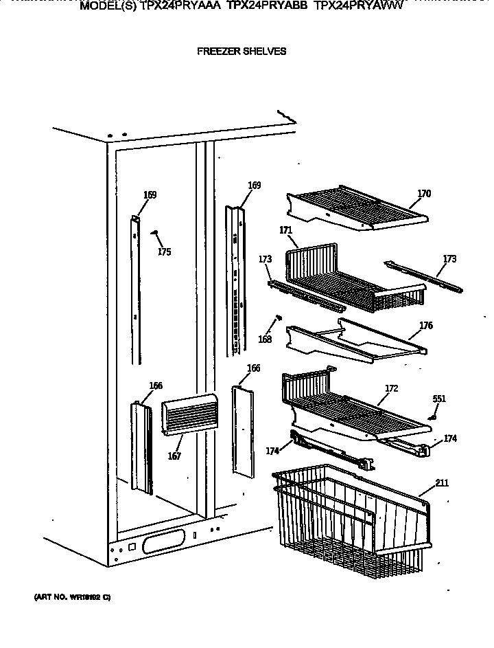 GE TPX24PRYAWW freezer shelves diagram