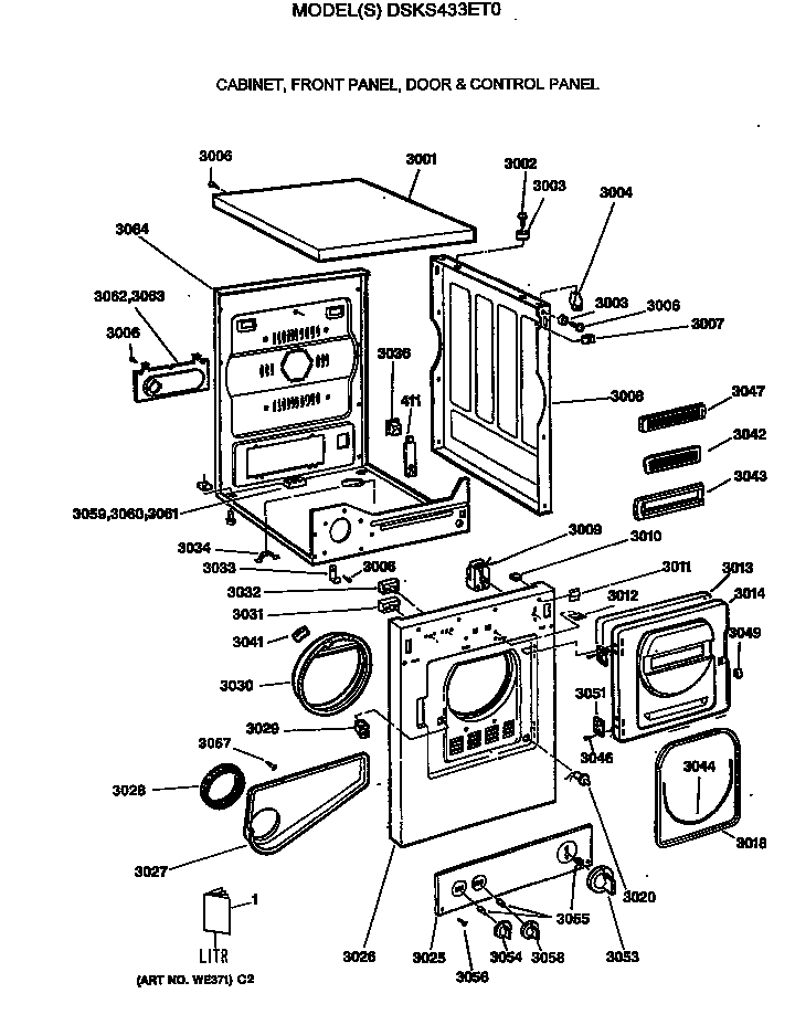 GE DSKS433ET0 cabinet, front panel, door & control panel diagram