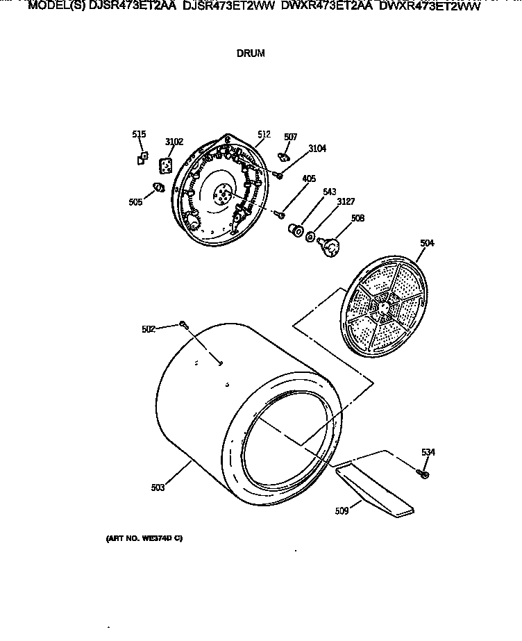 GE DWXR473ET2AA drum diagram