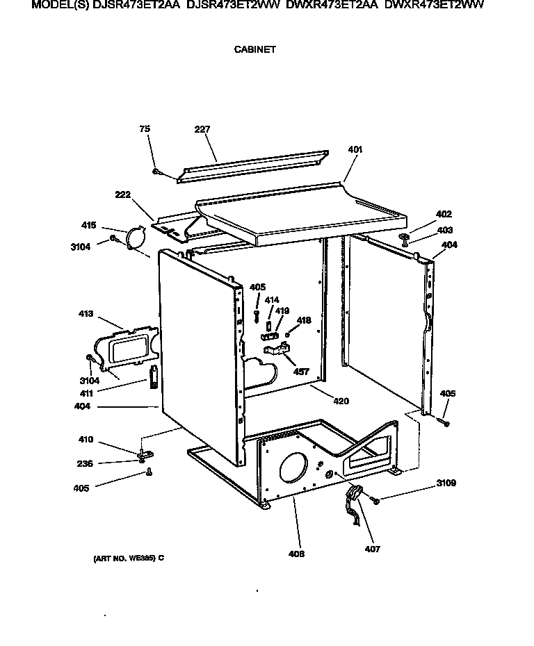 GE DWXR473ET2AA cabinet diagram
