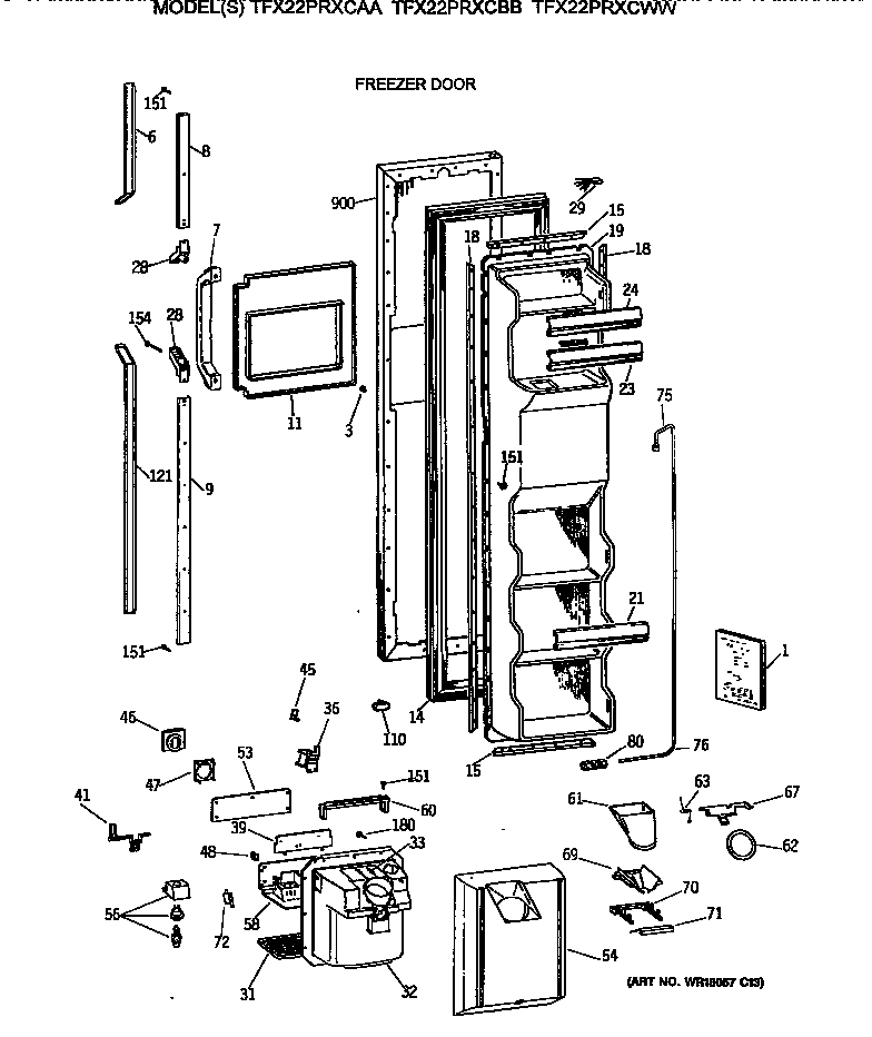 GE TFX22PRXCWW freezer door diagram