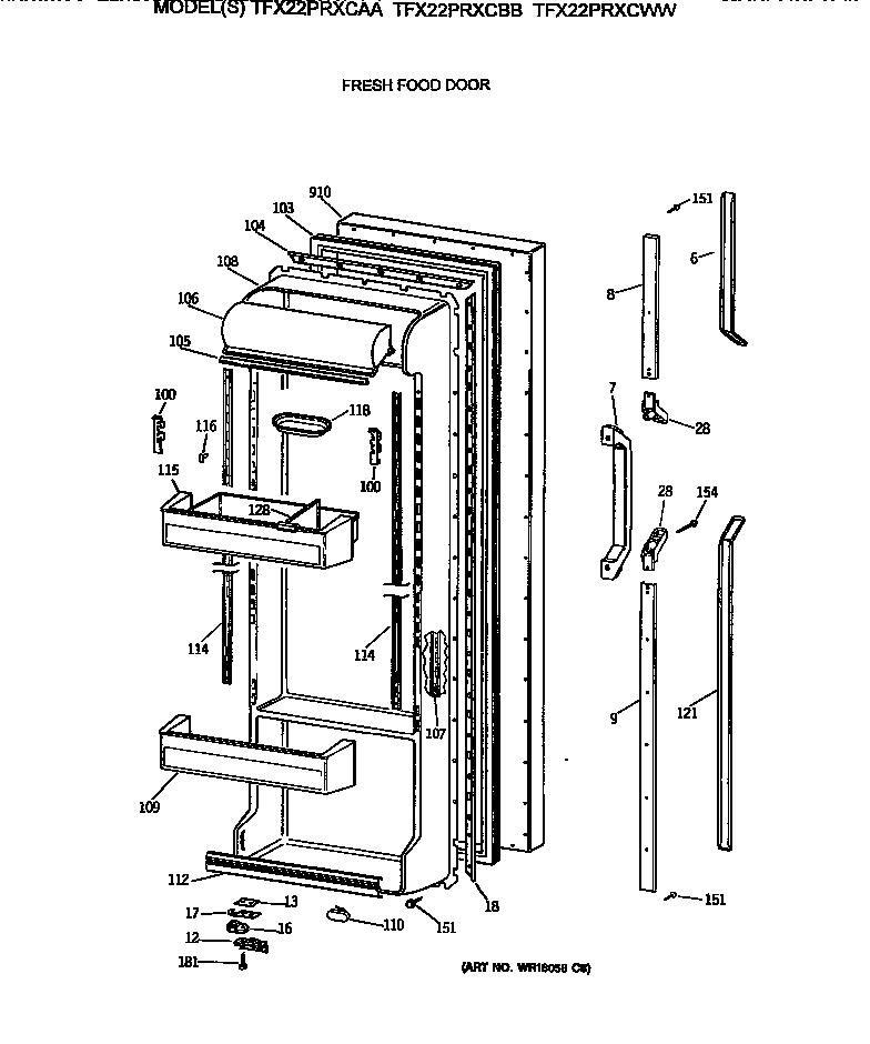 GE TFX22PRXCWW fresh food door diagram