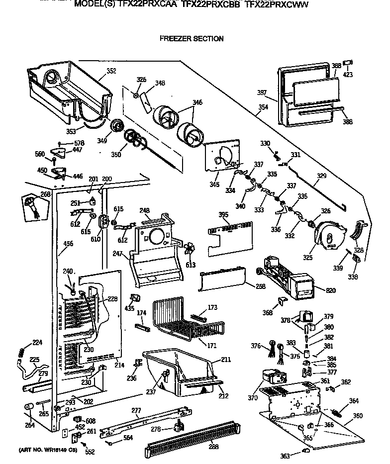 GE TFX22PRXCWW freezer section diagram