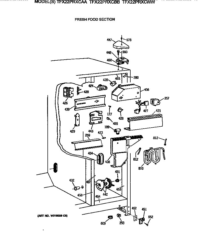 GE TFX22PRXCWW fresh food section diagram