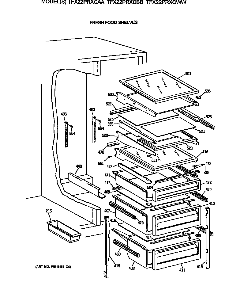GE TFX22PRXCWW fresh food shelves diagram