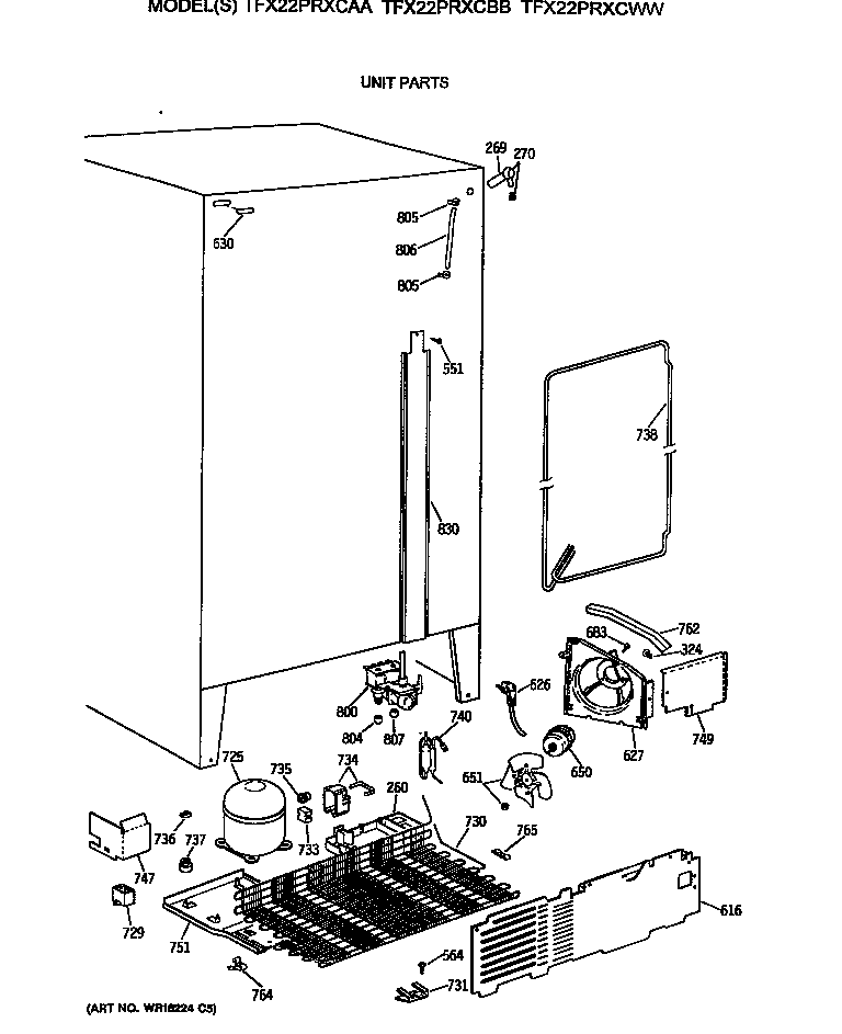 GE TFX22PRXCWW unit parts diagram
