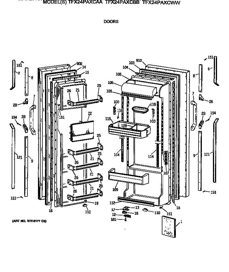 GE TFX24PAXCWW doors diagram