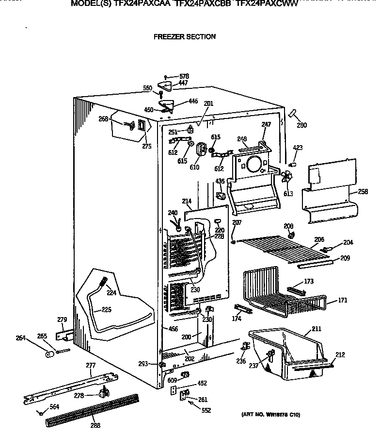 GE TFX24PAXCWW freezer section diagram