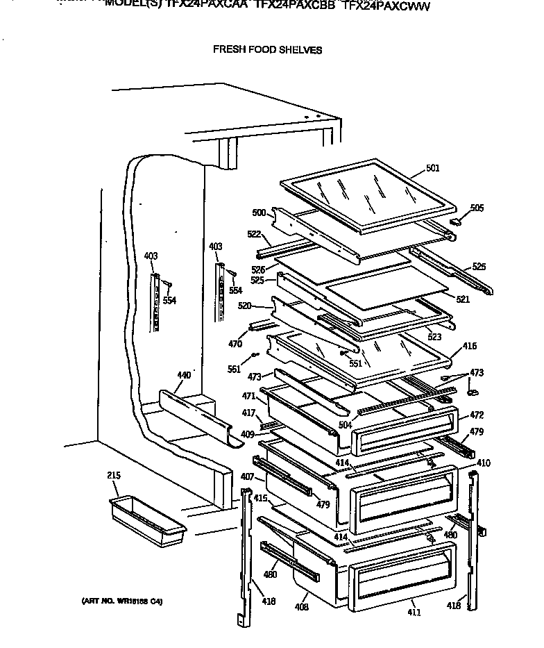 GE TFX24PAXCWW fresh food shelves diagram