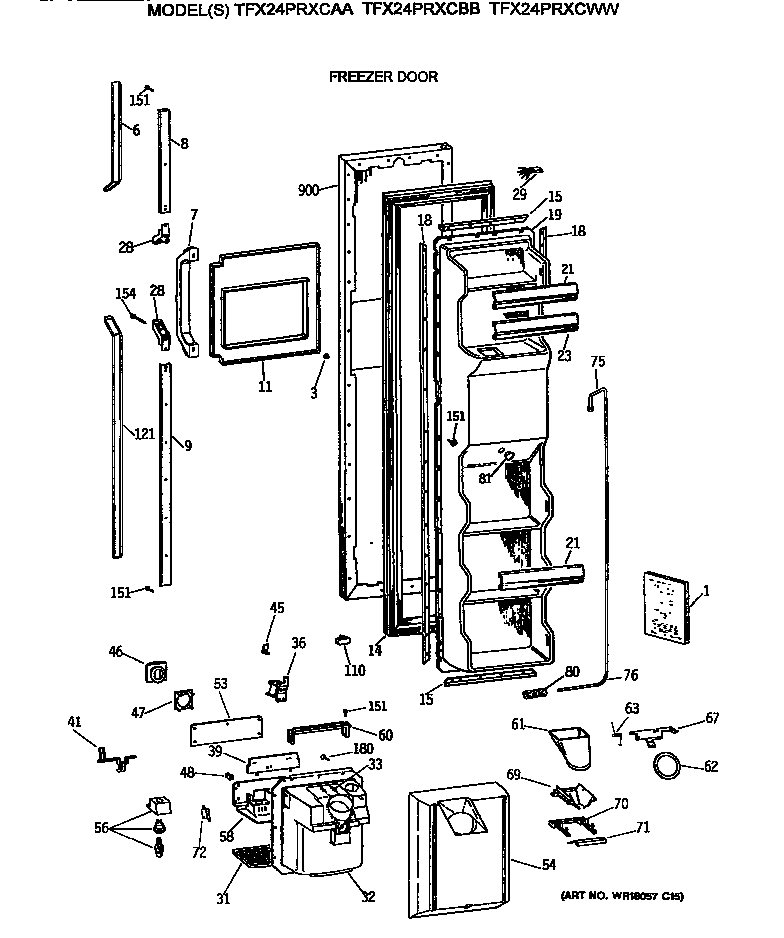 GE TFX24PRXCBB freezer door diagram