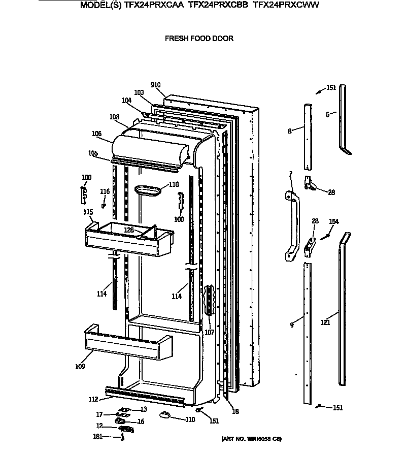 GE TFX24PRXCBB fresh food door diagram