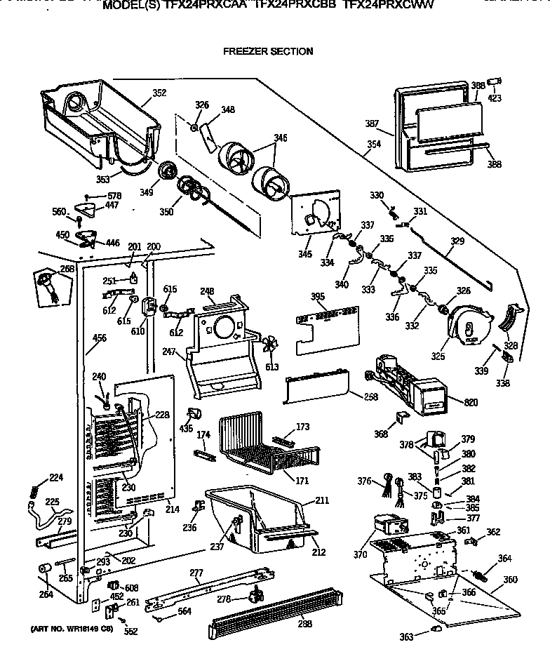 GE TFX24PRXCBB freezer section diagram
