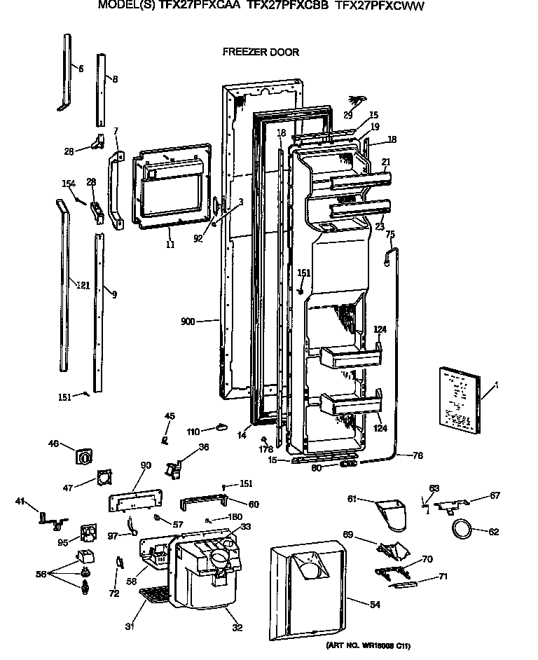 GE TFX27PFXCAA freezer door diagram