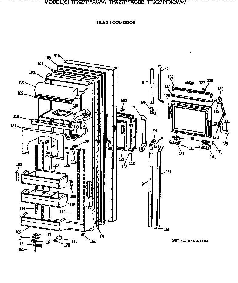 GE TFX27PFXCAA fresh food door diagram
