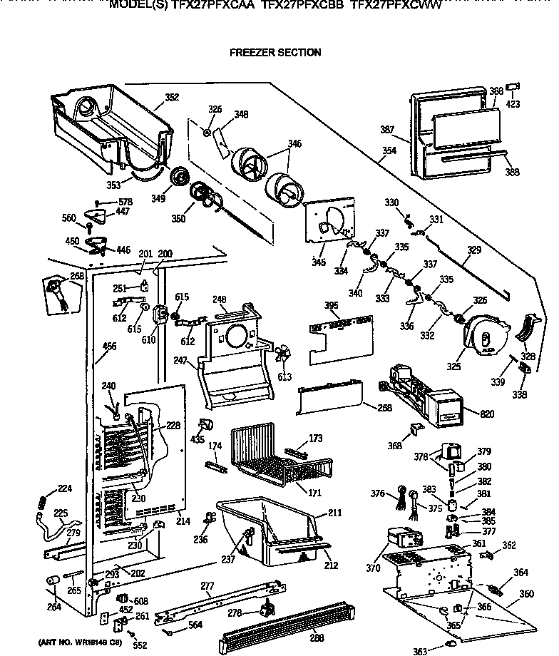 GE TFX27PFXCAA freezer section diagram