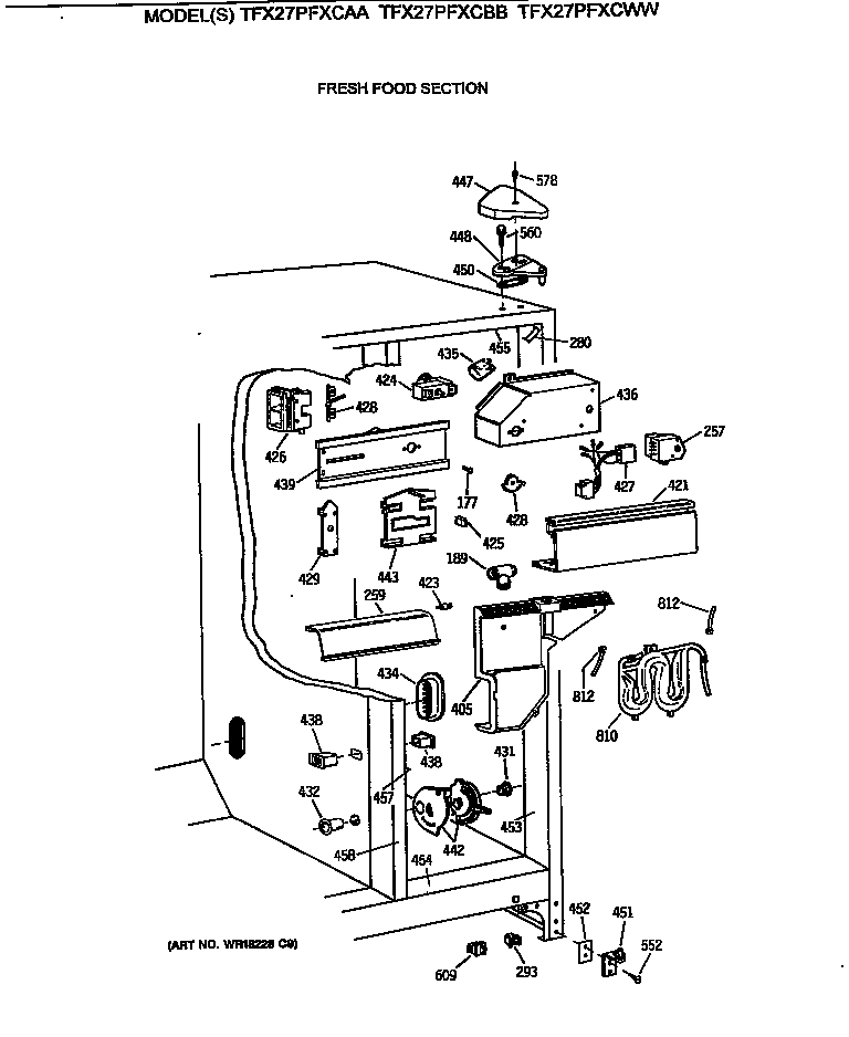 GE TFX27PFXCAA fresh food section diagram