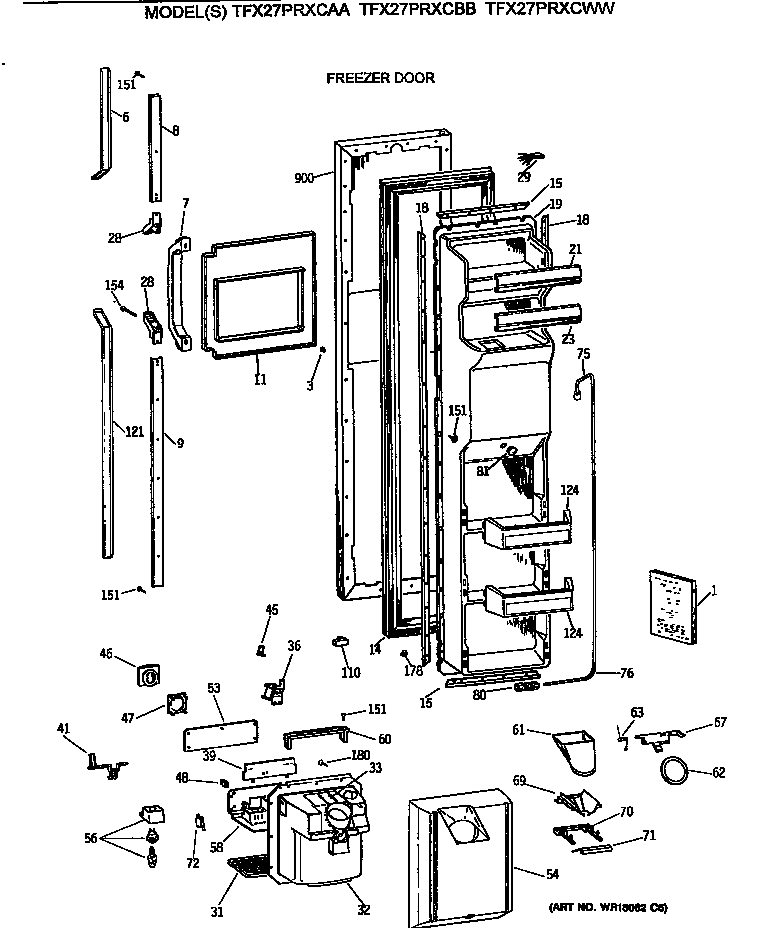 GE TFX27PRXCBB freezer door diagram