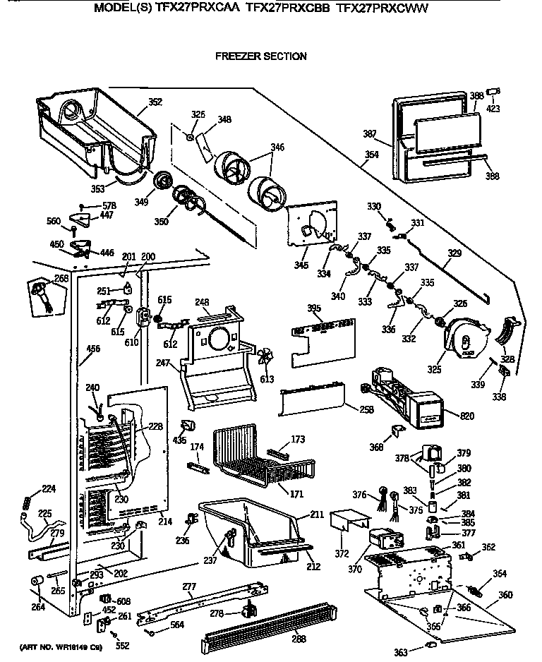 GE TFX27PRXCBB freezer section diagram