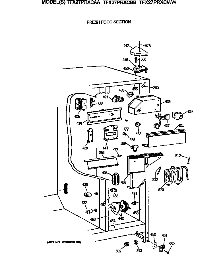 GE TFX27PRXCBB fresh food section diagram