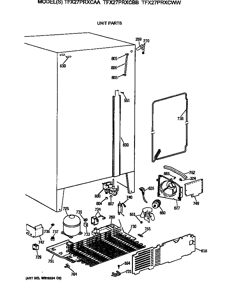 GE TFX27PRXCBB unit parts diagram