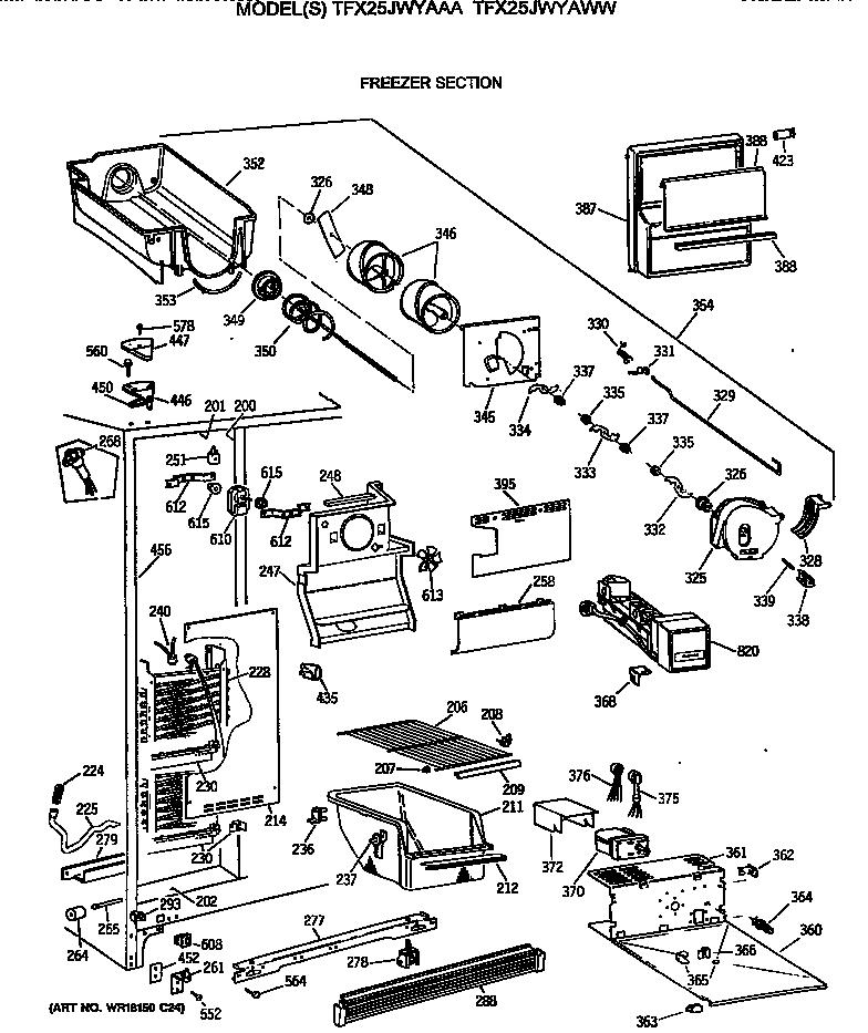 GE TFX25JWYAAA freezer section diagram