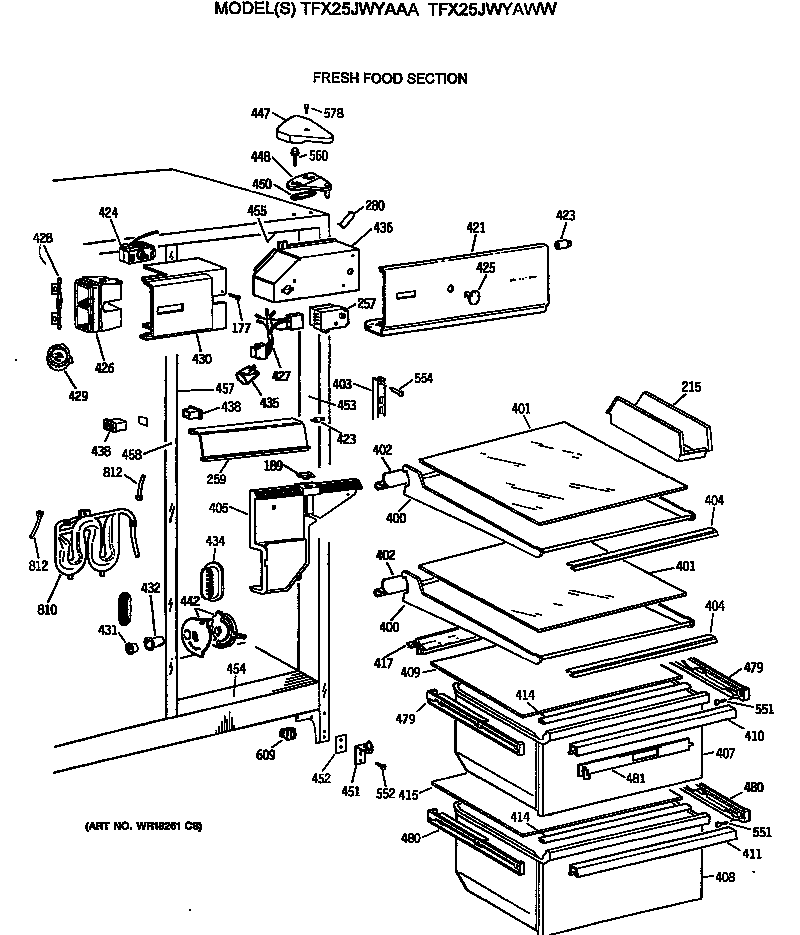 GE TFX25JWYAAA fresh food section diagram