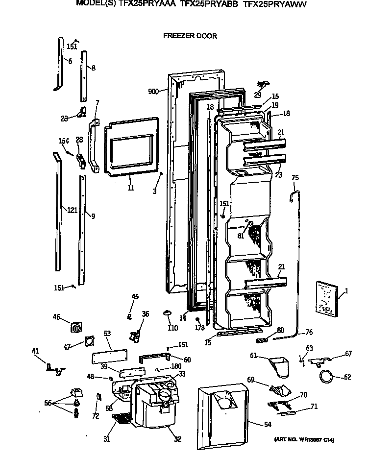 GE TFX25PRYABB freezer door diagram