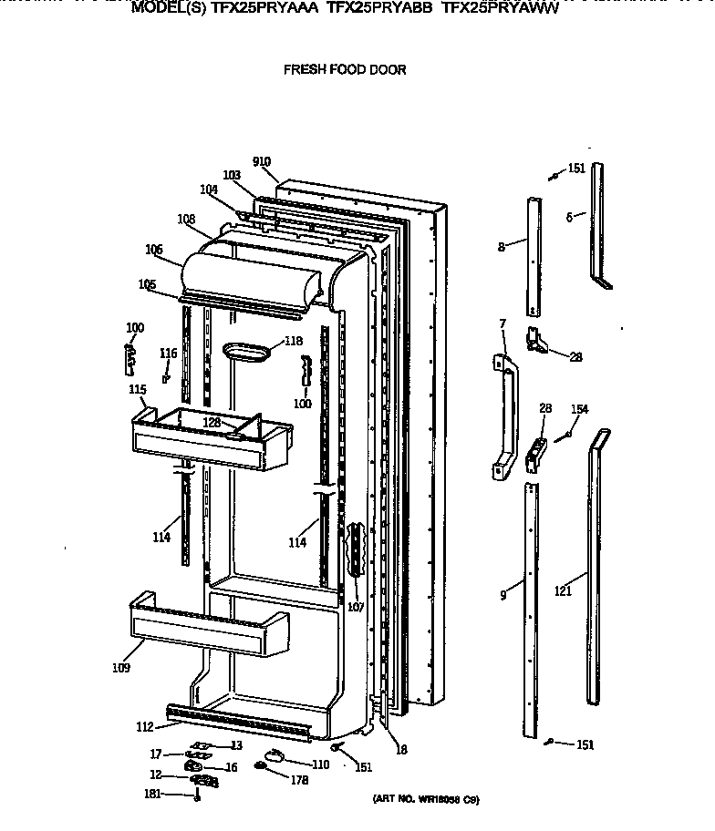 GE TFX25PRYABB fresh food door diagram