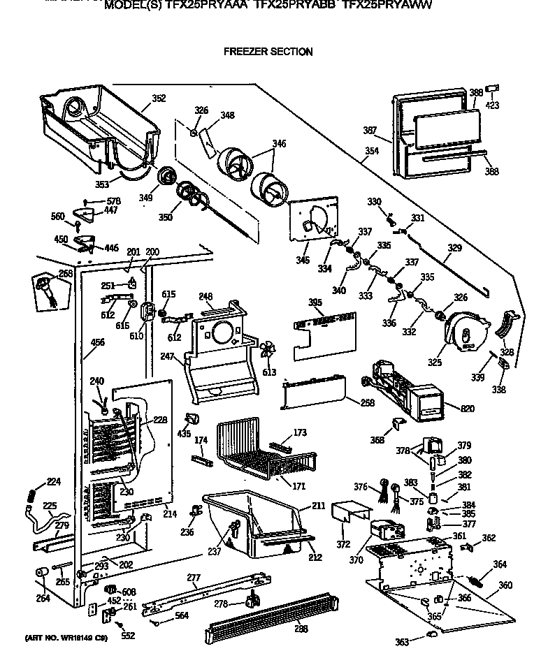 GE TFX25PRYABB freezer section diagram