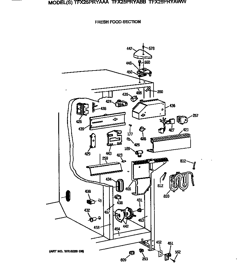 GE TFX25PRYABB fresh food section diagram