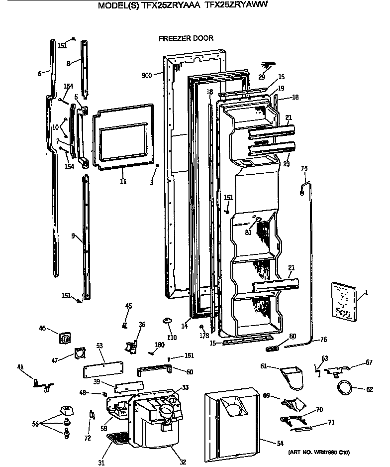 GE TFX25ZRYAWW freezer door diagram