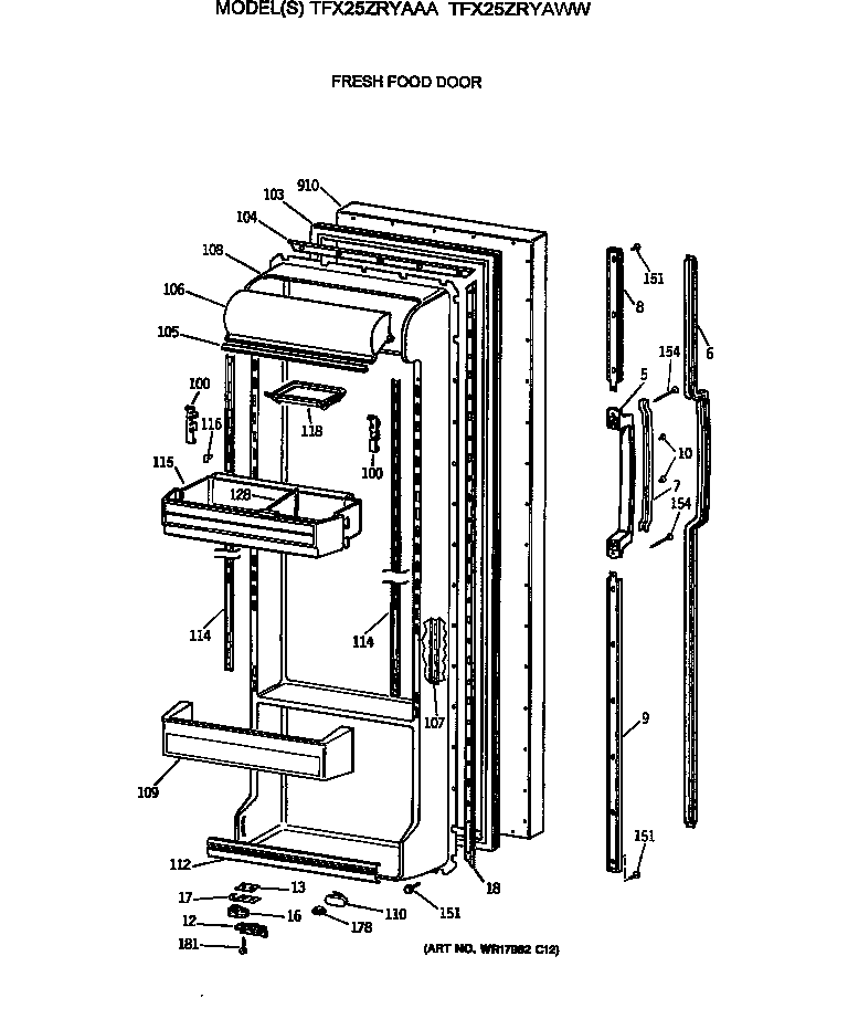 GE TFX25ZRYAWW fresh food door diagram