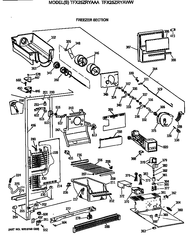 GE TFX25ZRYAWW freezer section diagram