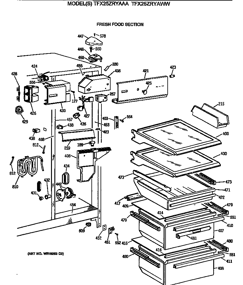 GE TFX25ZRYAWW fresh food section diagram