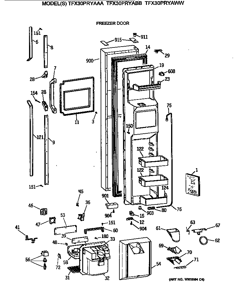 GE TFX30PRYAWW freezer door diagram