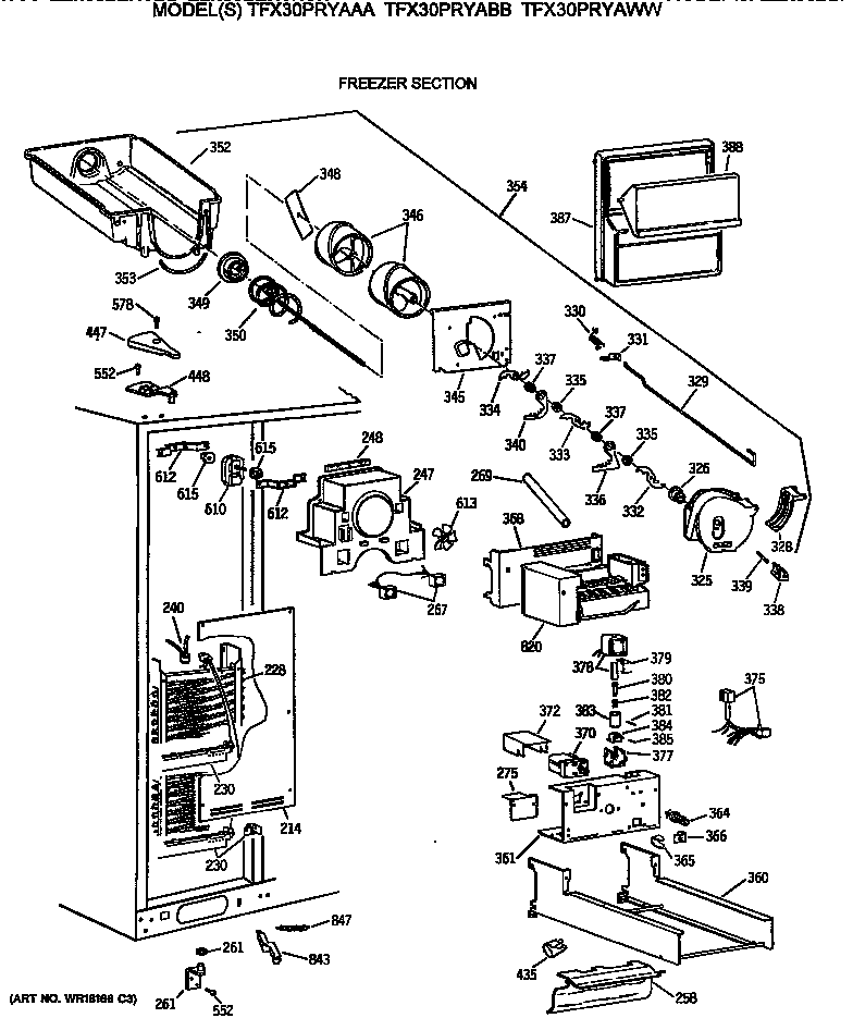 GE TFX30PRYAWW freezer section diagram