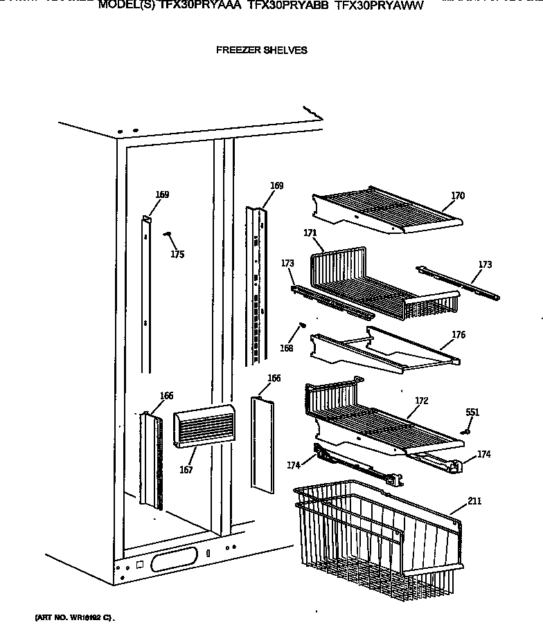 GE TFX30PRYAWW freezer shelves diagram