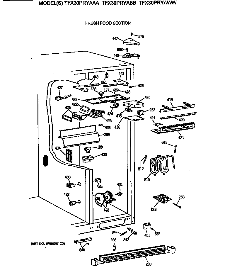 GE TFX30PRYAWW fresh food section diagram