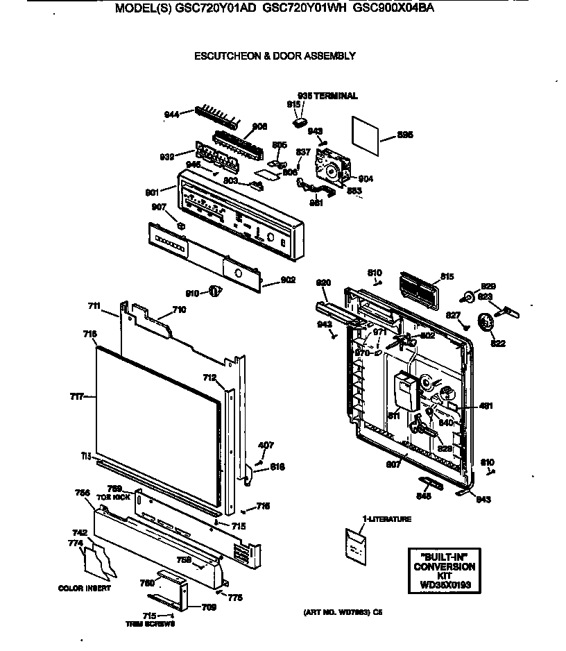 GE GSC900X04BA escutcheon & door assembly diagram