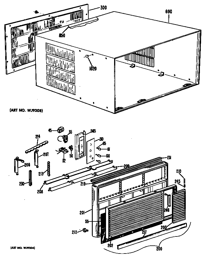 GE AFC12DNW1 cabinet/grille diagram
